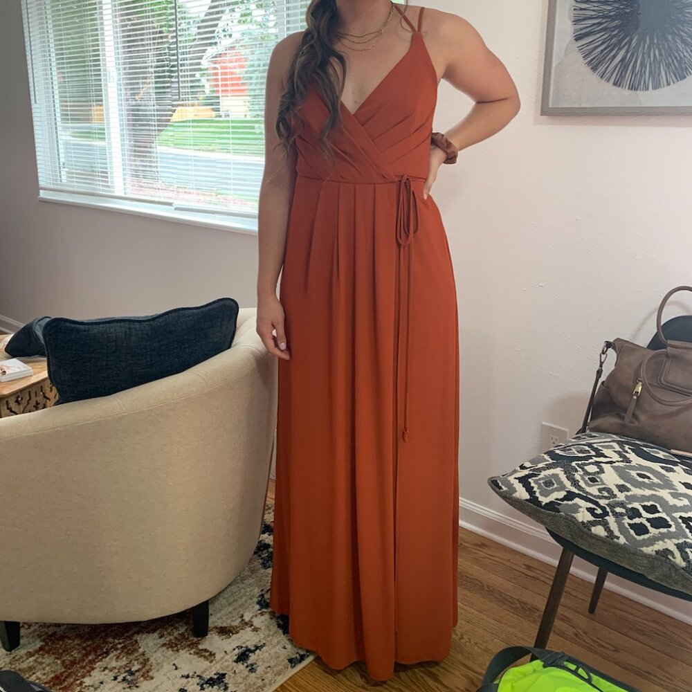 David's Bridal - Double Strap Georgette Wrap Dress, Color: Sienna in Size 2